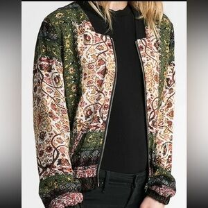Sans Souci Floral Print Bohemian Gauze Bomber Jacket Size small